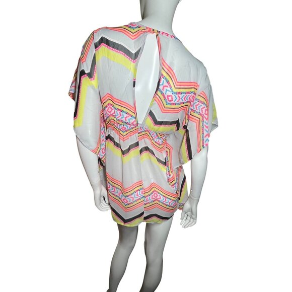 Miken Swim XS Sheer Chevron Print Cover-Up Dress‎ With Elastic Waist NWOT - Picture 2 of 8